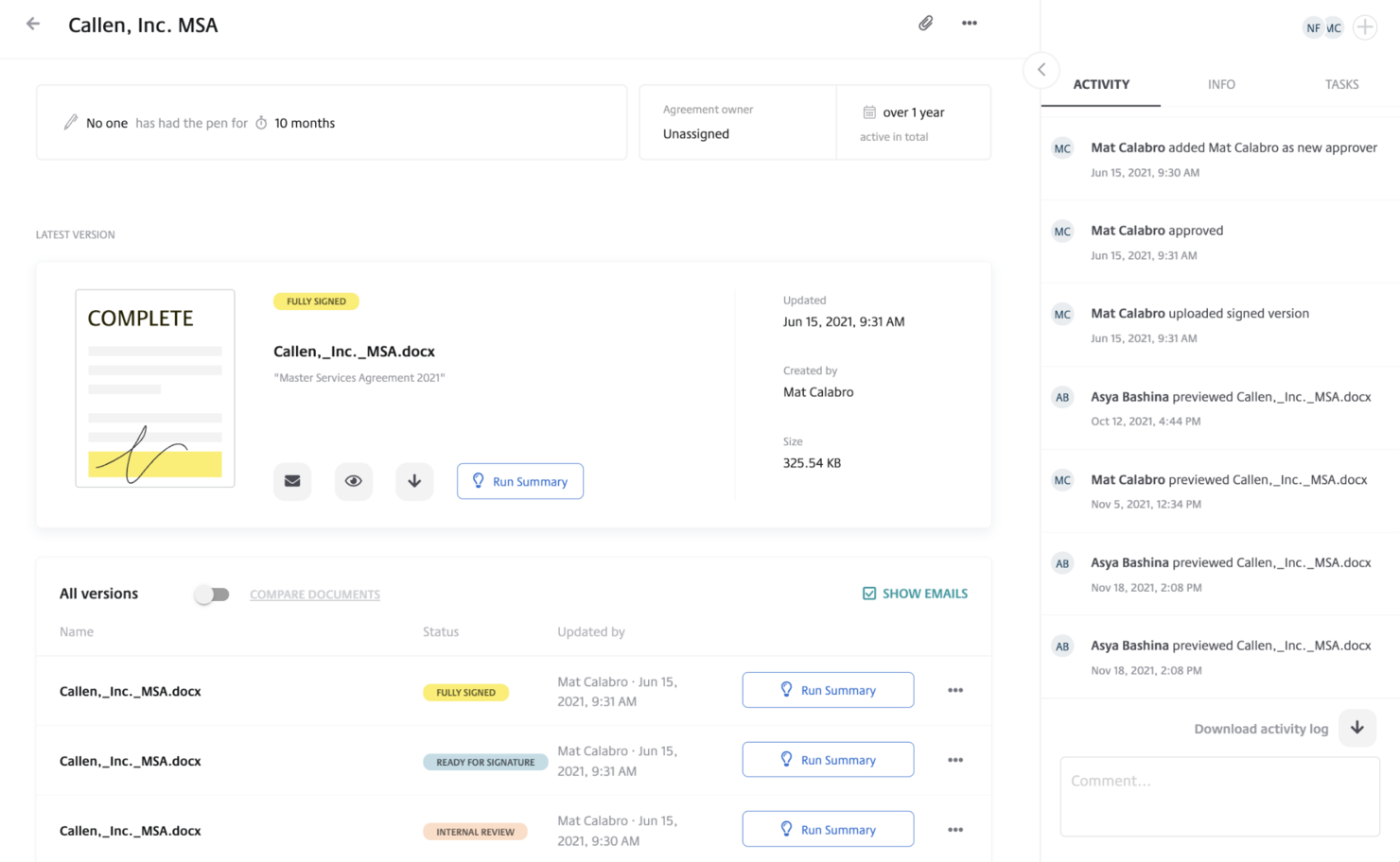 LinkSquares screenshot - I 10 Migliori Software di Gestione Contratti per Aziende nel 2026