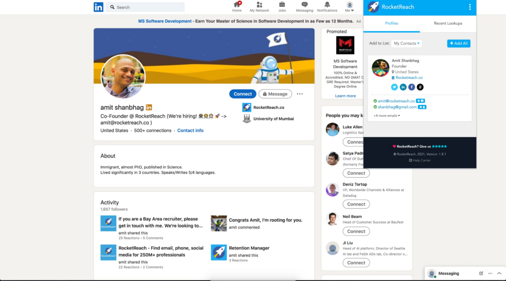RocketReach screenshot - Le 10 Migliori Soluzioni per la Verifica delle Email nel 2026