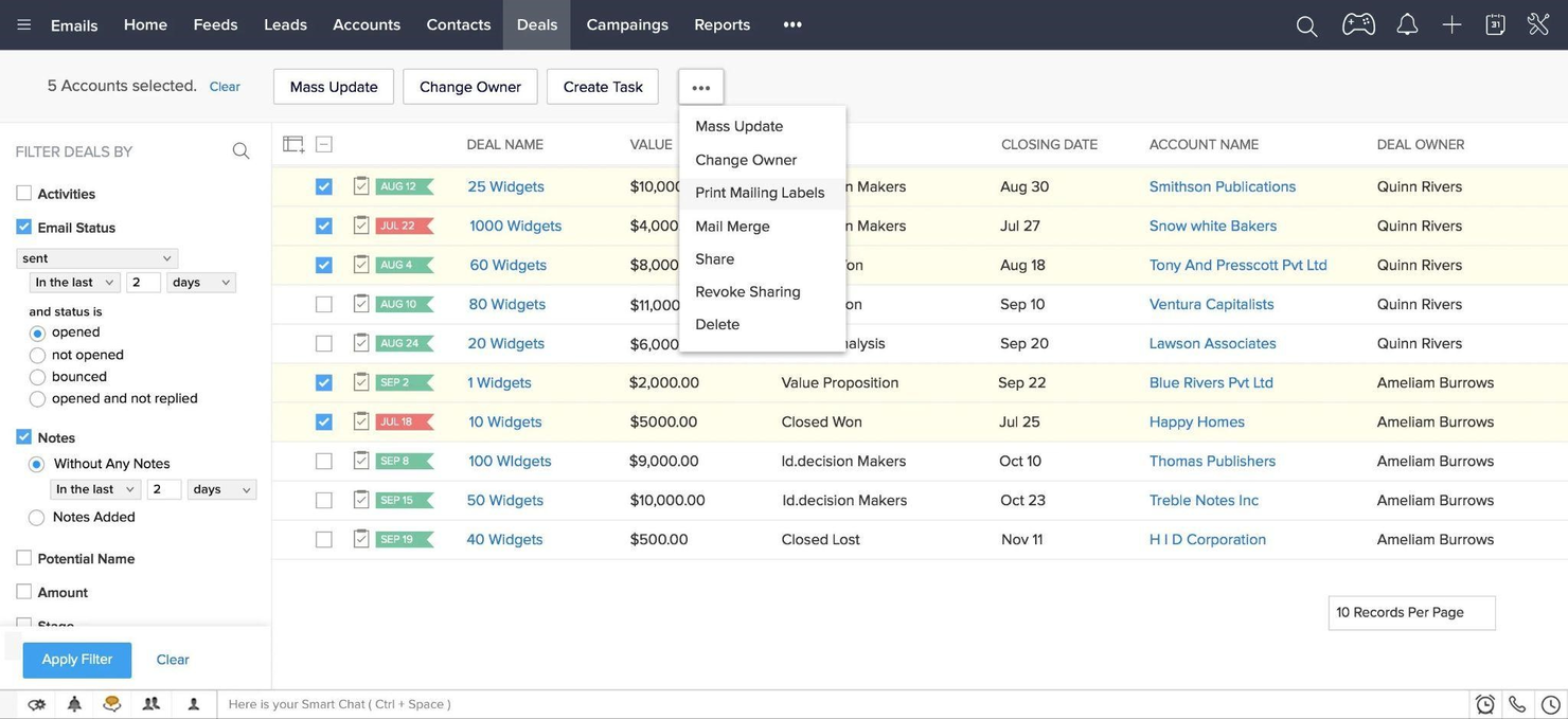 Zoho CRM screenshot - 10 Migliori Software CRM Enterprise Recensiti per il 2026