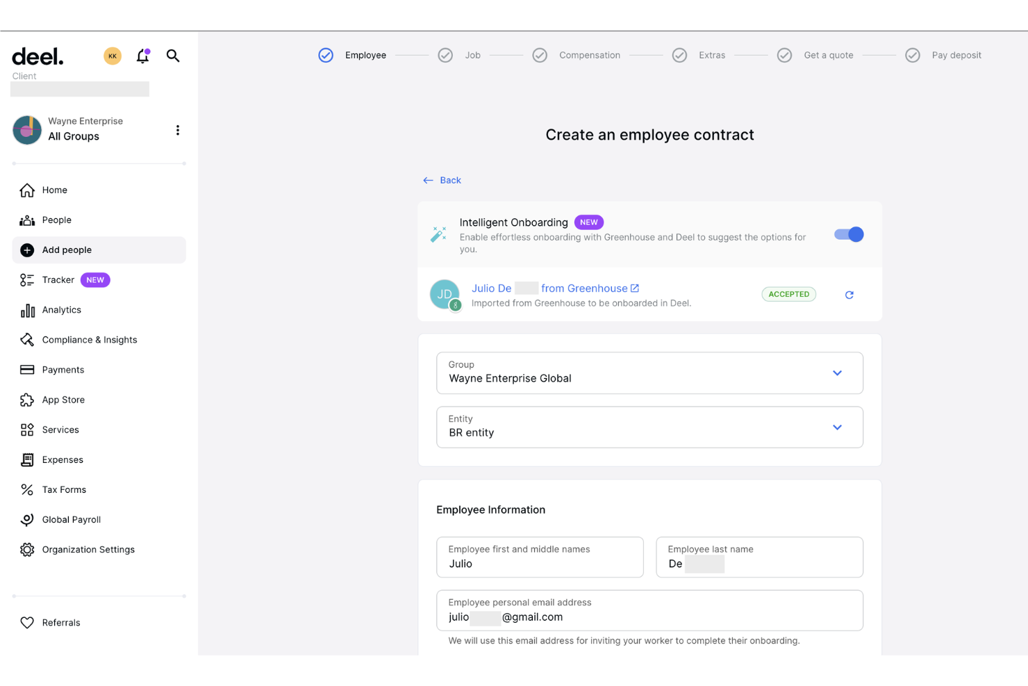 Deel HR screenshot - Le 10 Migliori Soluzioni Software per la Gestione dei Contratti nel 2026