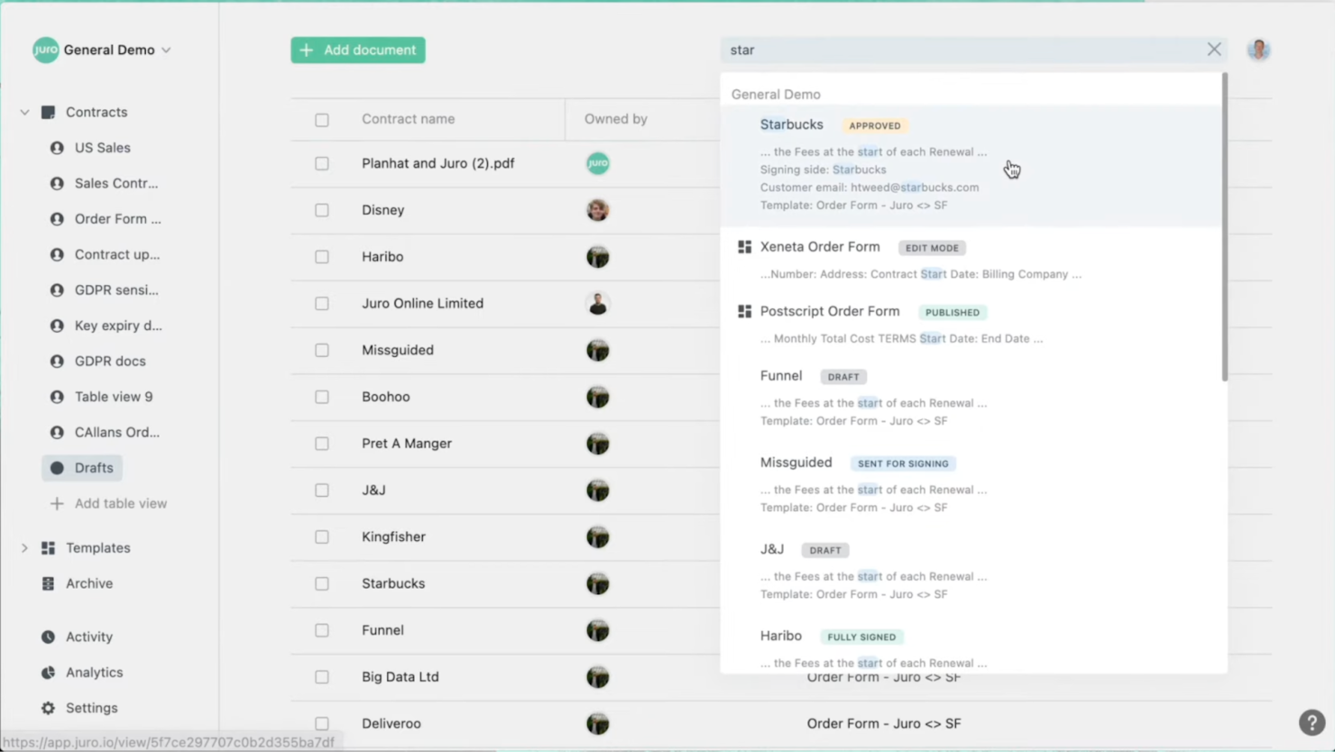 Juro screenshot - Le 10 Migliori Soluzioni Software per la Gestione dei Contratti nel 2026