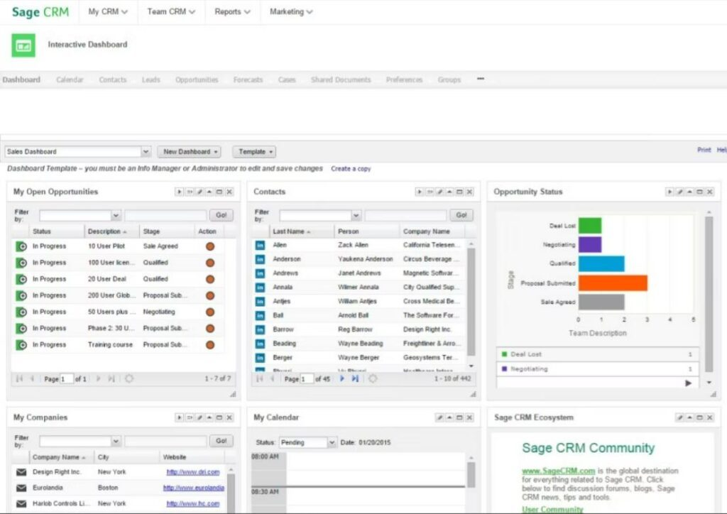 Sage CRM screenshot - I 10 migliori software di gestione clienti nel 2026