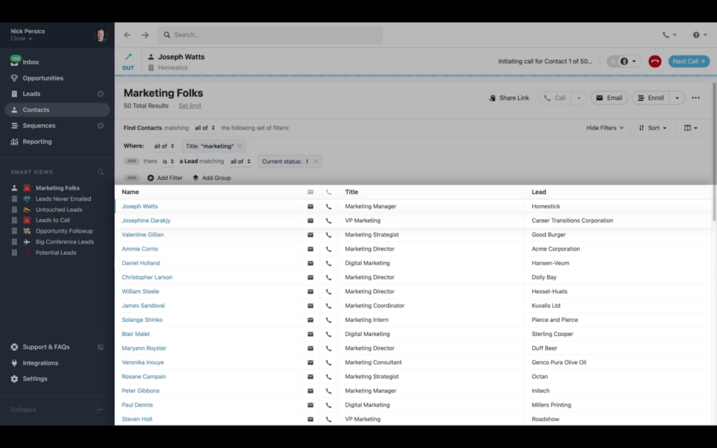 Close CRM screenshot - I 10 migliori CRM per piccole imprese recensiti per il 2026