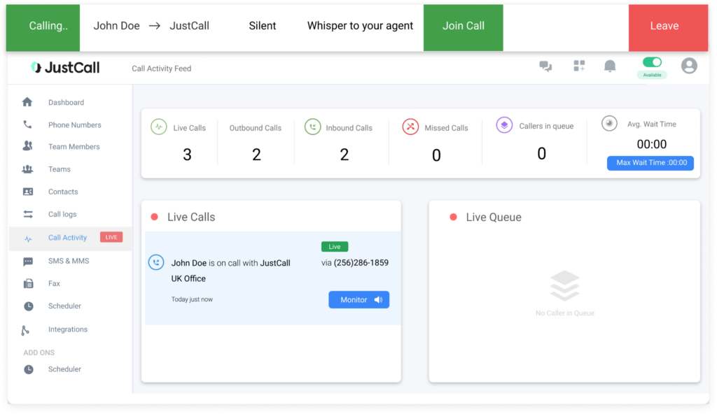 JustCall screenshot - Los 10 mejores software para llamadas en frío analizados para 2026