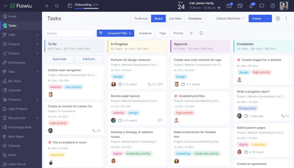 Flowlu screenshot - I 10 Migliori Software per Database Clienti Recensiti per il 2026