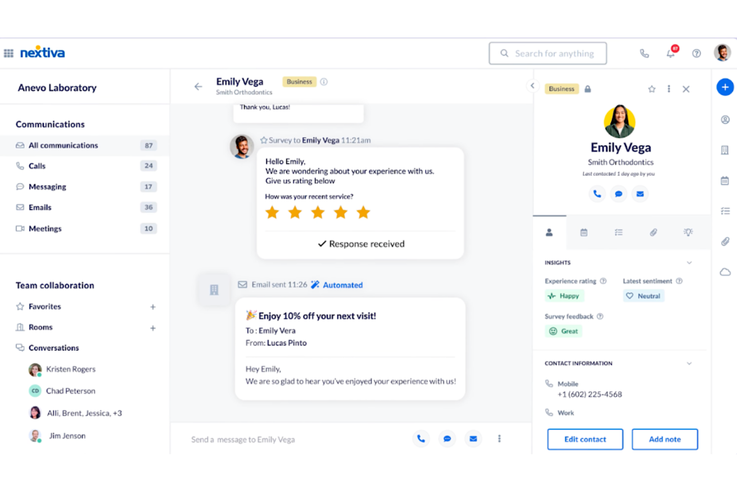 Nextiva screenshot - Los 10 Mejores Software de Base de Datos de Clientes Revisados para 2026