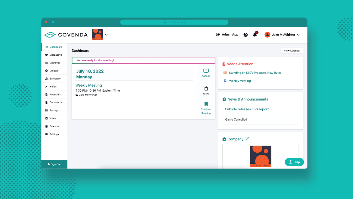 Govenda screenshot - 10 Migliori Software per Riunioni del Consiglio Recensiti per il 2026