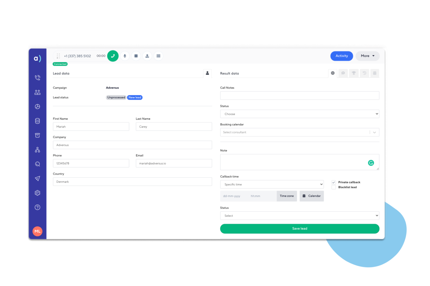 Adversus Dialer screenshot - 10 Mejores Programas de Marcación Automática Revisados para 2026