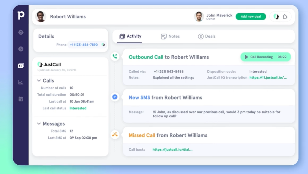 JustCall screenshot - Le 10 Migliori Soluzioni di Software di Composizione Automatica Recensite per il 2026