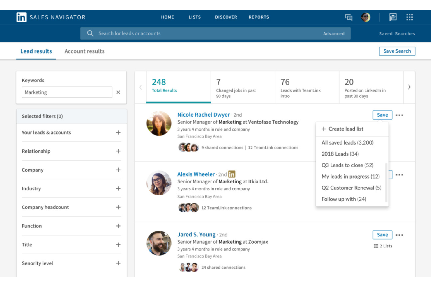 LinkedIn Sales Navigator screenshot - 10 Migliori Strumenti Go-To-Market nel 2026
