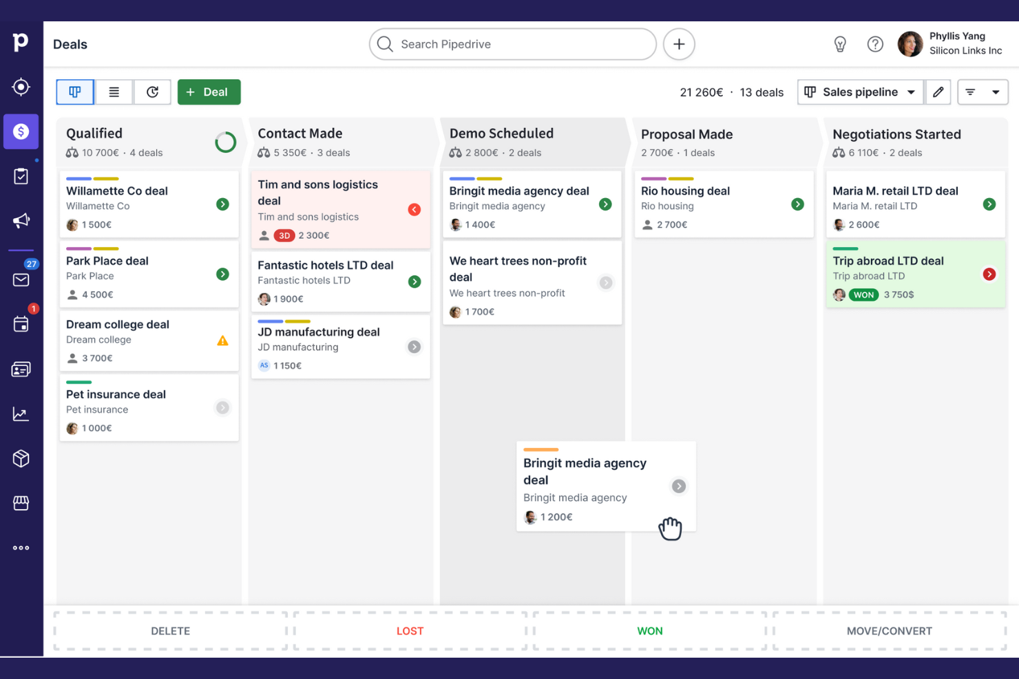 Pipedrive screenshot - 10 herramientas de productividad en ventas para 2026