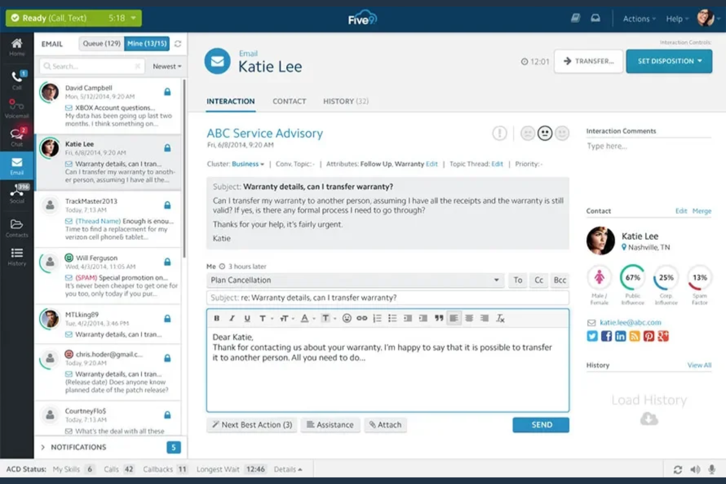 Five9 screenshot - 10 migliori alternative a RingCentral nel 2026