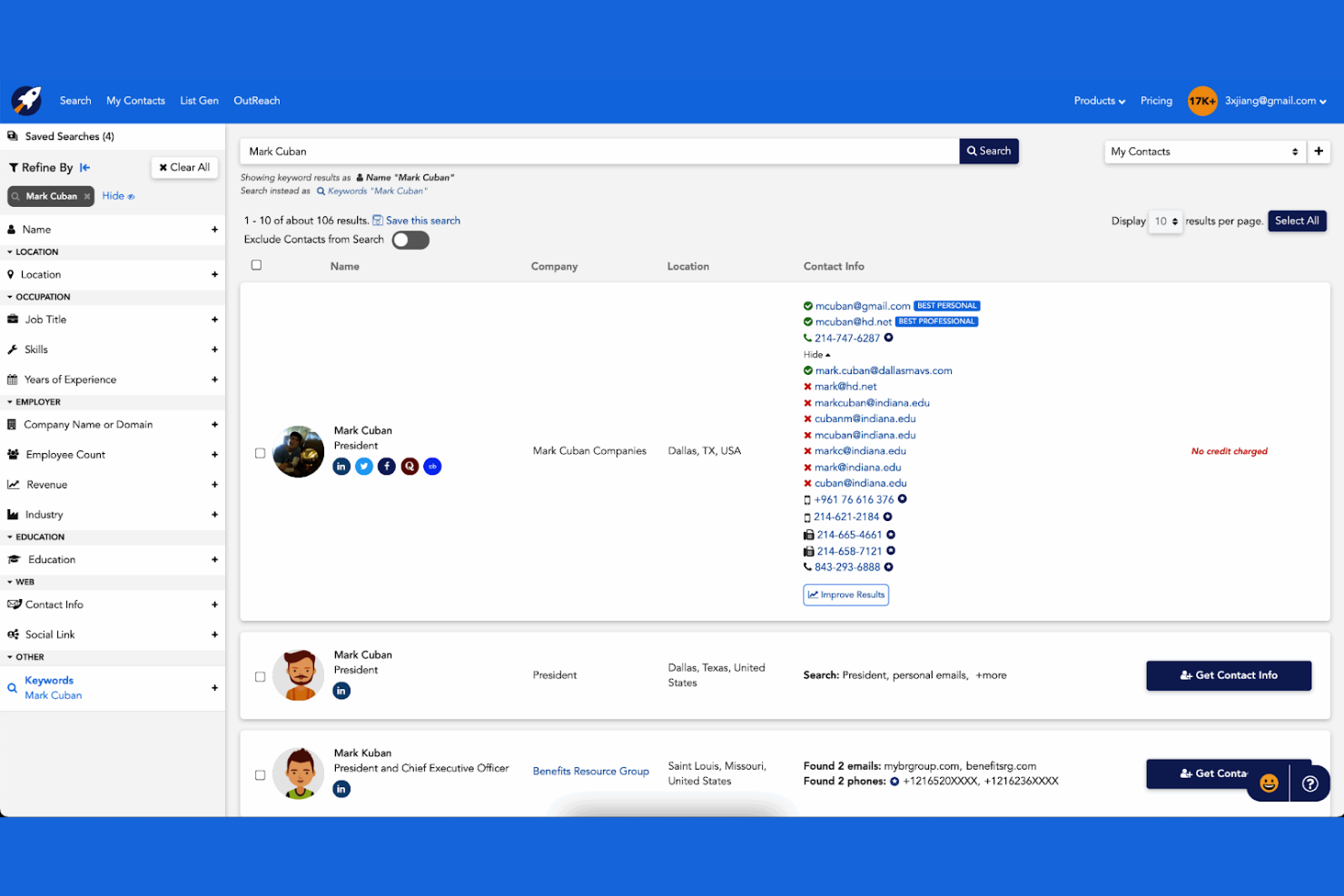 RocketReach screenshot - 13 Mejores Herramientas de Base de Datos de Contactos B2B para 2026