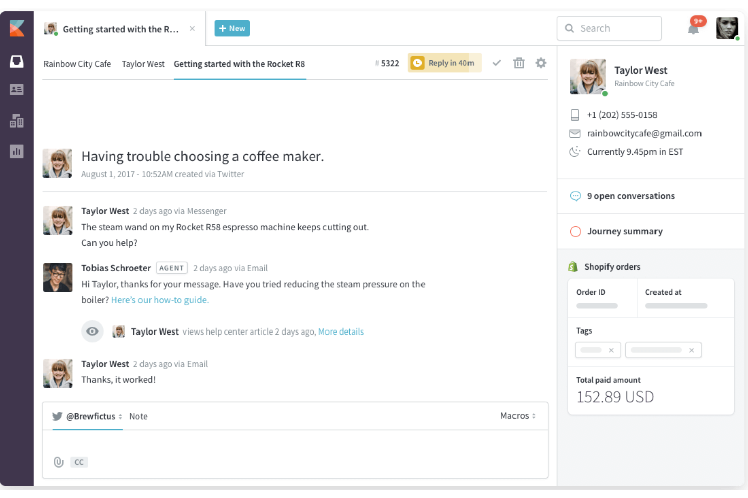 Kayako screenshot - Le 10 migliori alternative a Intercom nel 2026
