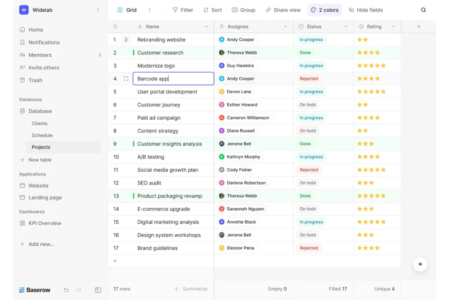 Baserow screenshot - 10 migliori alternative a Smartsheet nel 2026