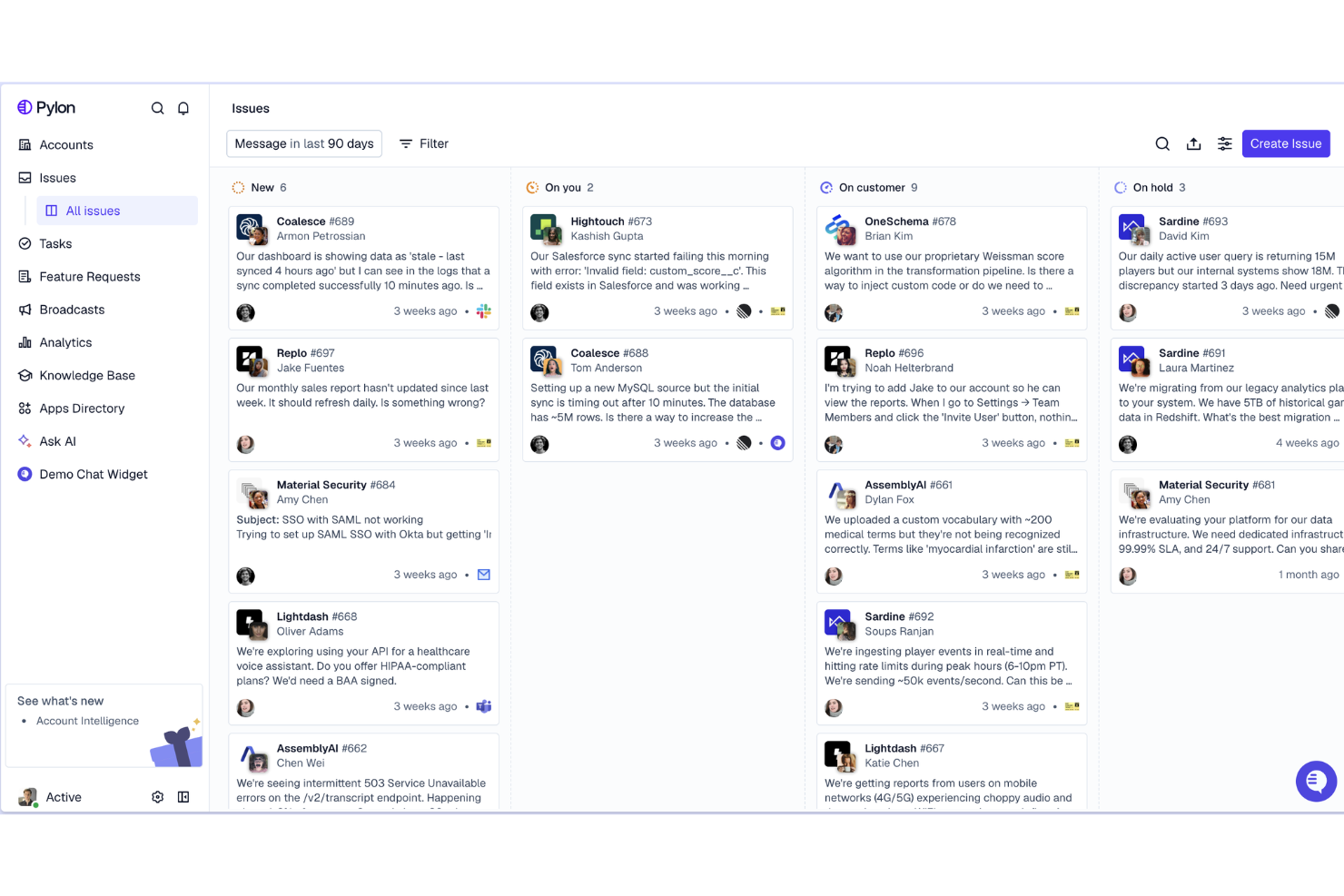 Pylon screenshot - Le 10 migliori alternative a Intercom nel 2026