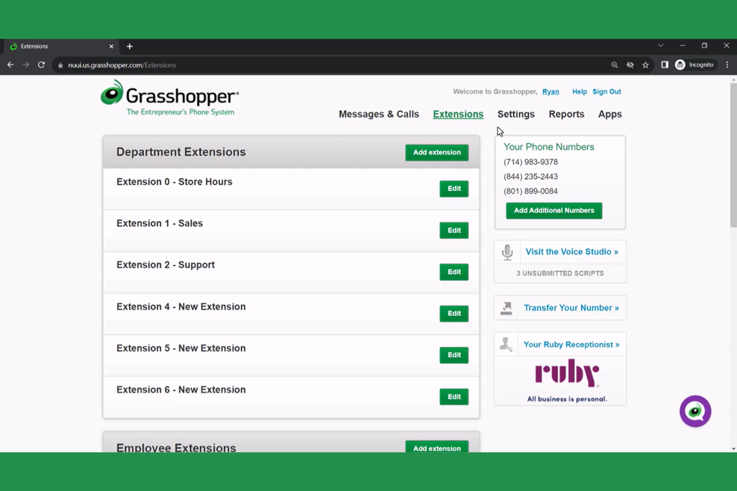 Grasshopper screenshot - 10 migliori alternative a RingCentral nel 2026
