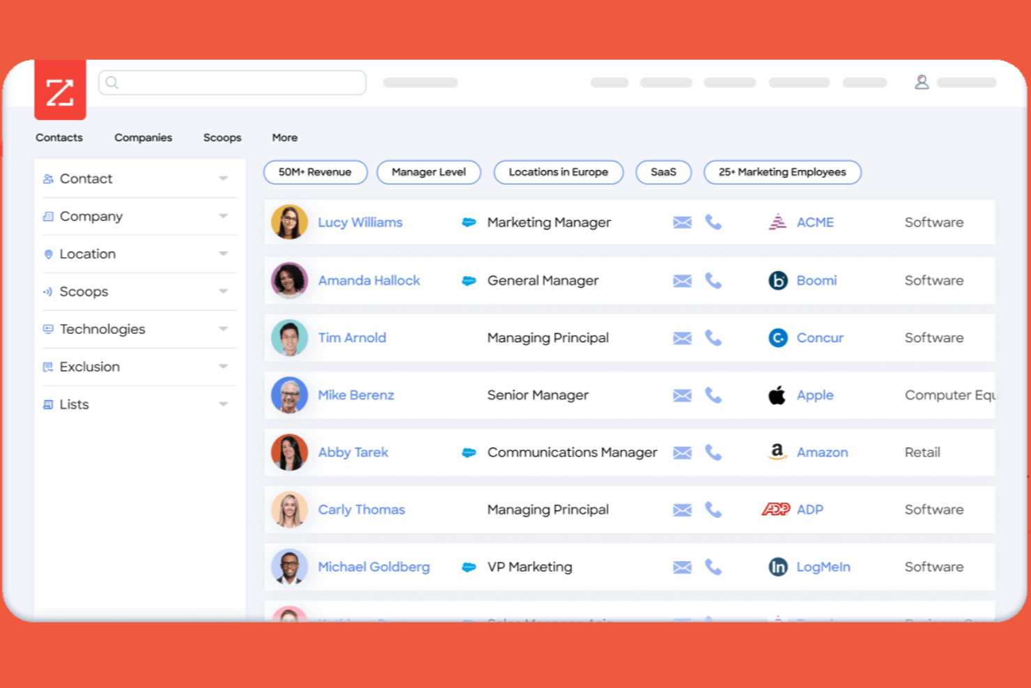 ZoomInfo screenshot - 13 Mejores Herramientas de Base de Datos de Contactos B2B para 2026