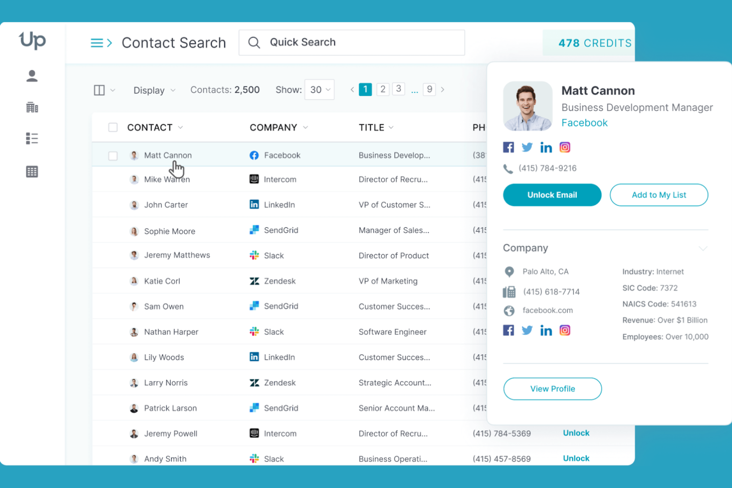 UpLead screenshot - 13 Migliori Strumenti Database di Contatti B2B per il 2026