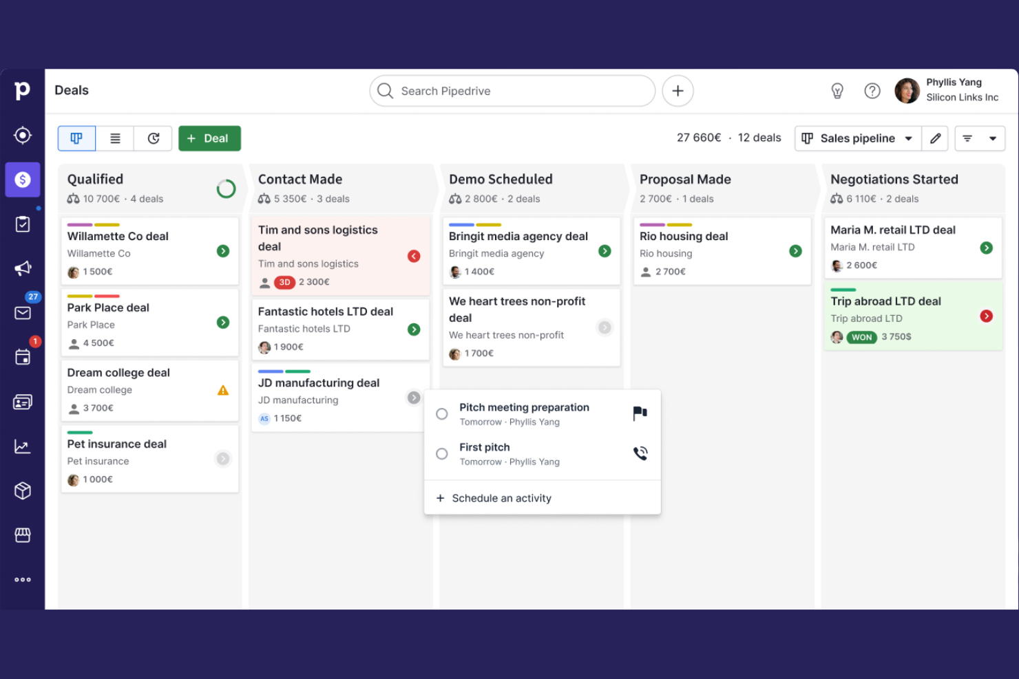 Pipedrive screenshot - 10 Mejores Alternativas a monday CRM para 2026