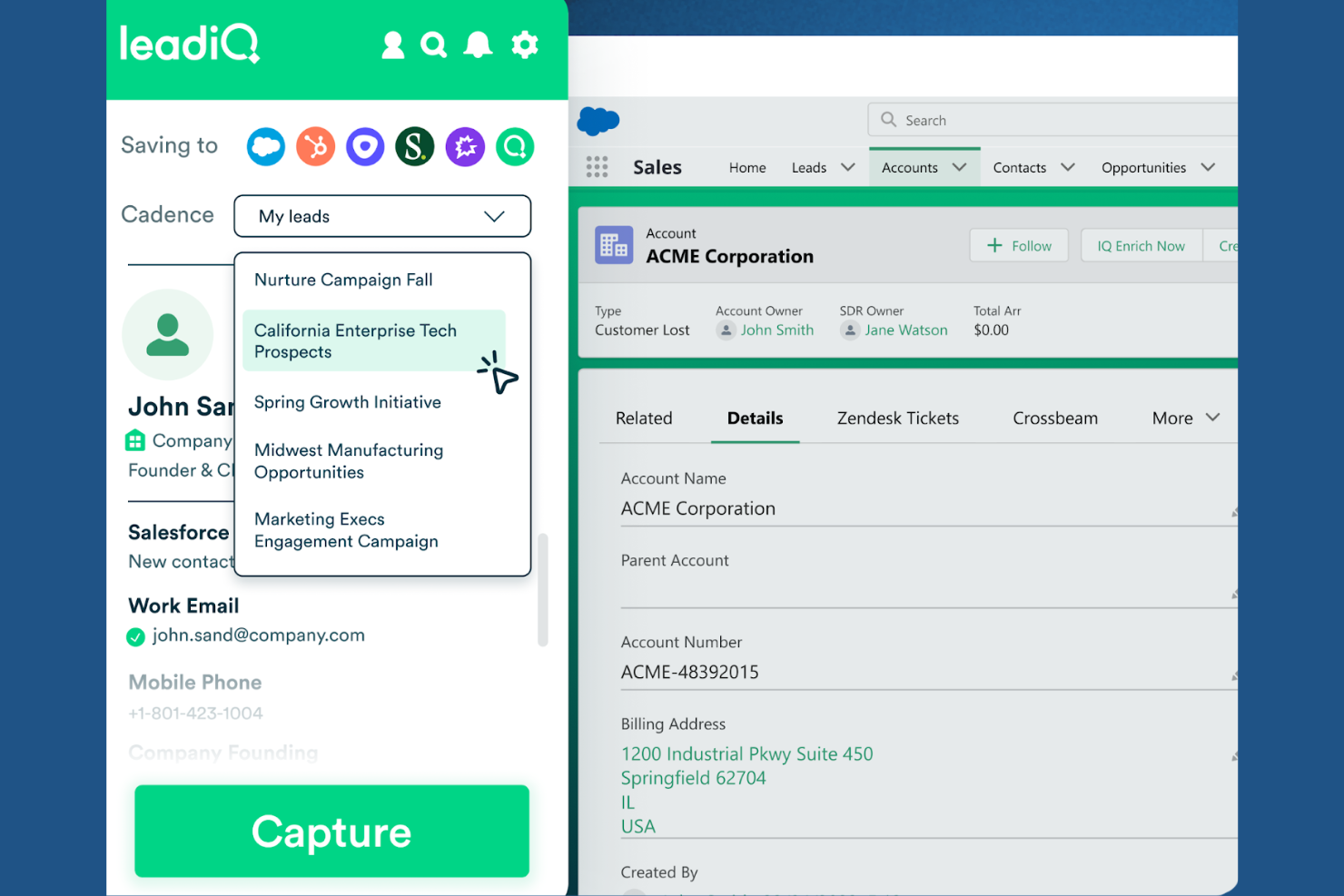 LeadIQ screenshot - 13 Mejores Herramientas de Base de Datos de Contactos B2B para 2026