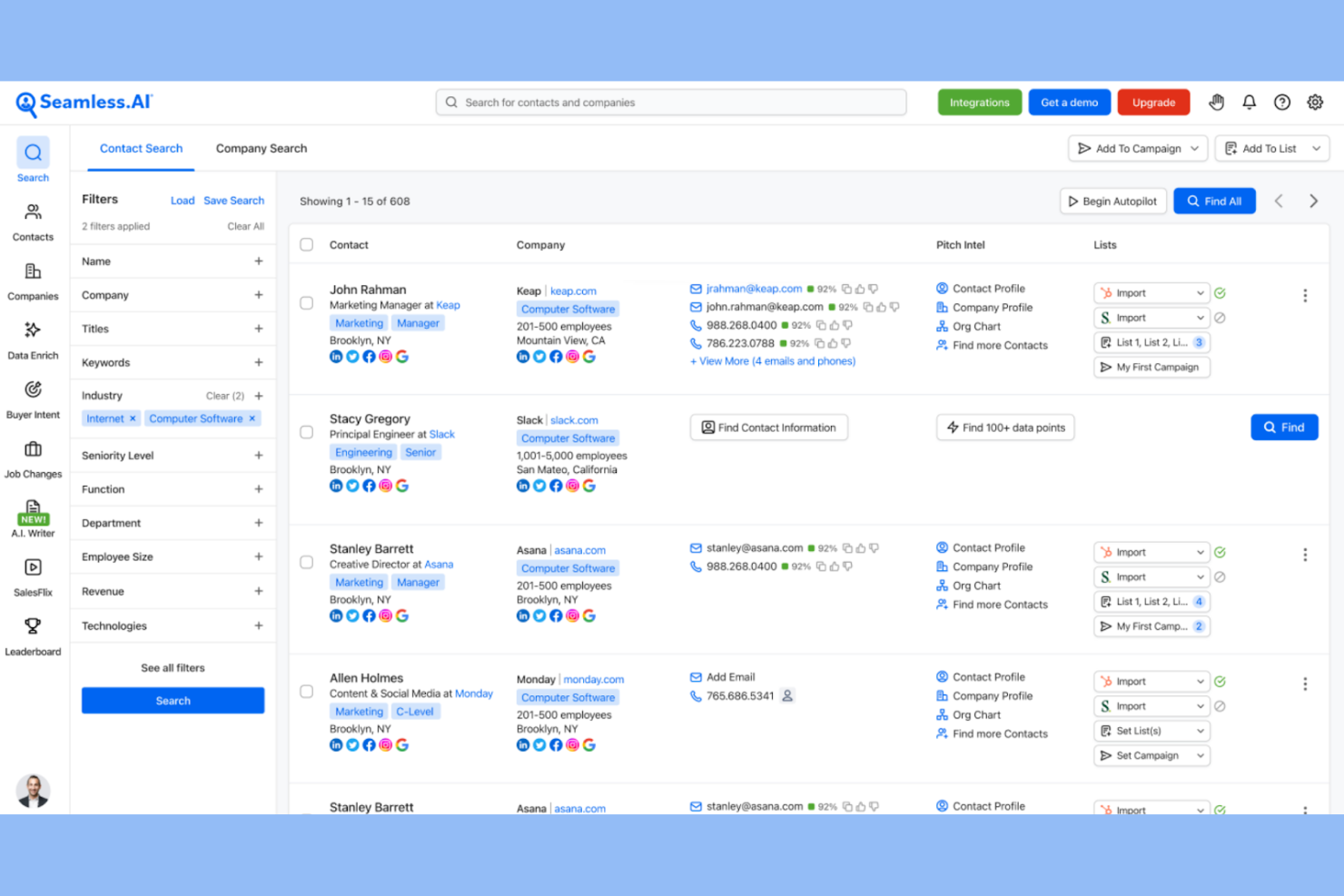 Seamless screenshot - 13 Mejores Herramientas de Base de Datos de Contactos B2B para 2026