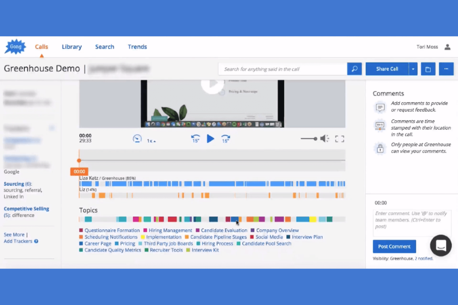 Gong screenshot - Le 10 Migliori Soluzioni per la Registrazione delle Chiamate Recensite nel 2026