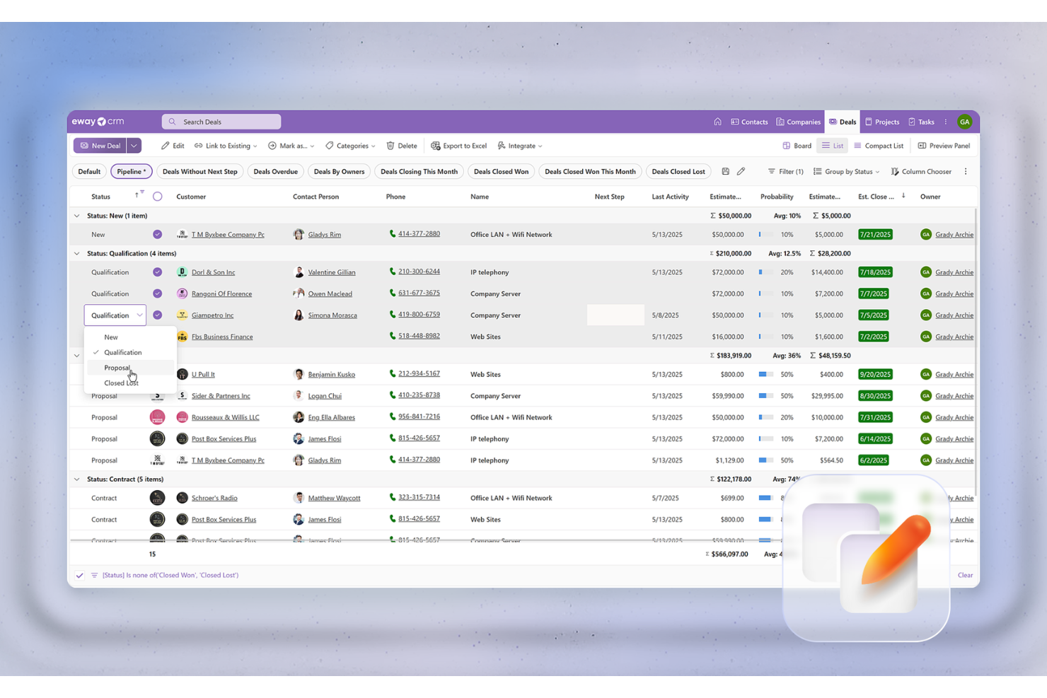 eWay-CRM screenshot - Le 10 migliori soluzioni gratuite per la gestione delle vendite esaminate nel 2026