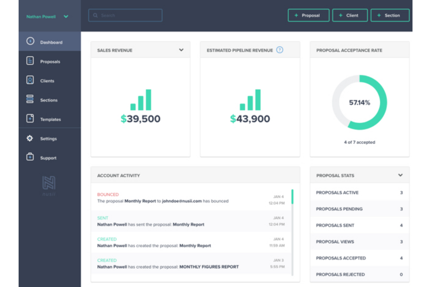 Nusii screenshot - 10 Migliori Software di Preventivazione Basati su Cloud Recensiti nel 2026
