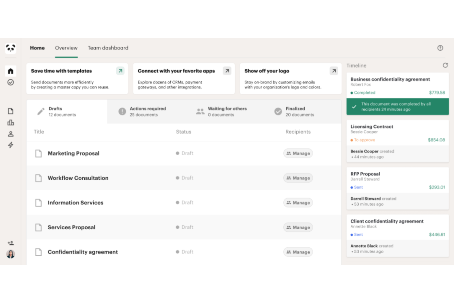 PandaDoc screenshot - 10 Mejores Programas de Cotizaciones en la Nube Analizados en 2026