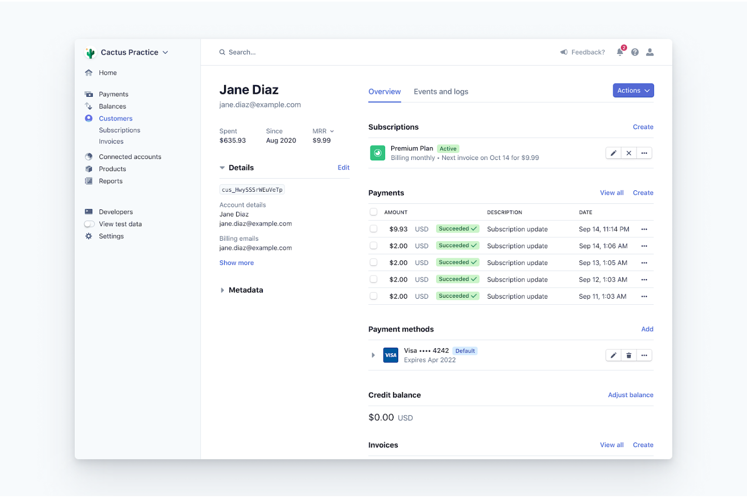 Stripe screenshot - 10 mejores software de precios basados en uso revisados en 2026