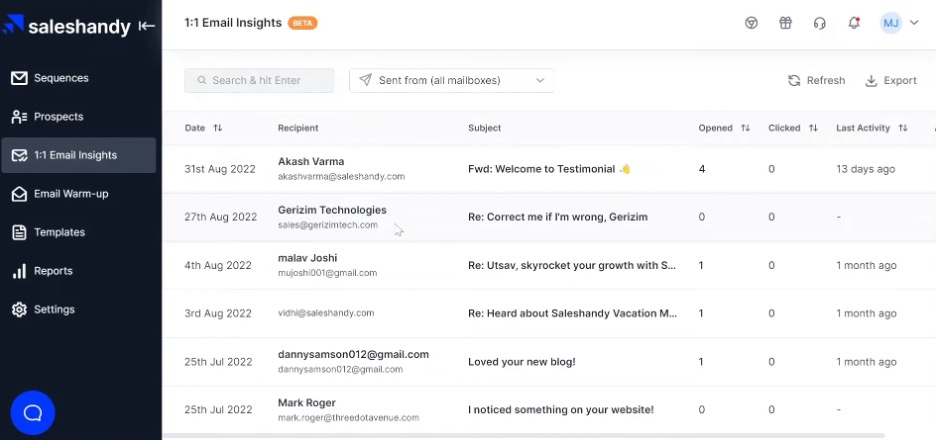 Saleshandy screenshot - I 10 migliori strumenti per trovare email recensiti nel 2026