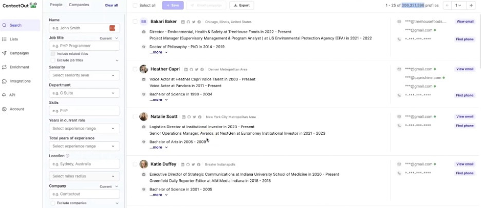 ContactOut screenshot - 10 Mejores Buscadores de Correos Electrónicos Analizados en 2026