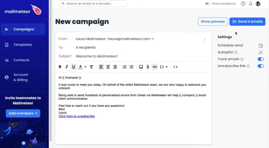 Mailmeteor screenshot - I 10 migliori strumenti per trovare email recensiti nel 2026