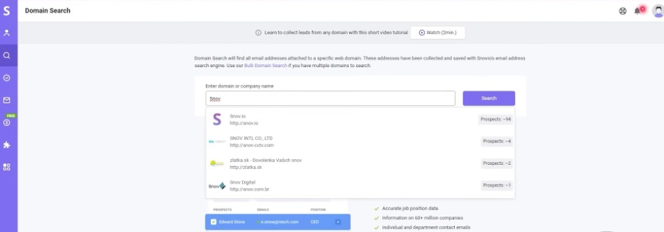 Snov.io screenshot - I 10 migliori strumenti per trovare email recensiti nel 2026
