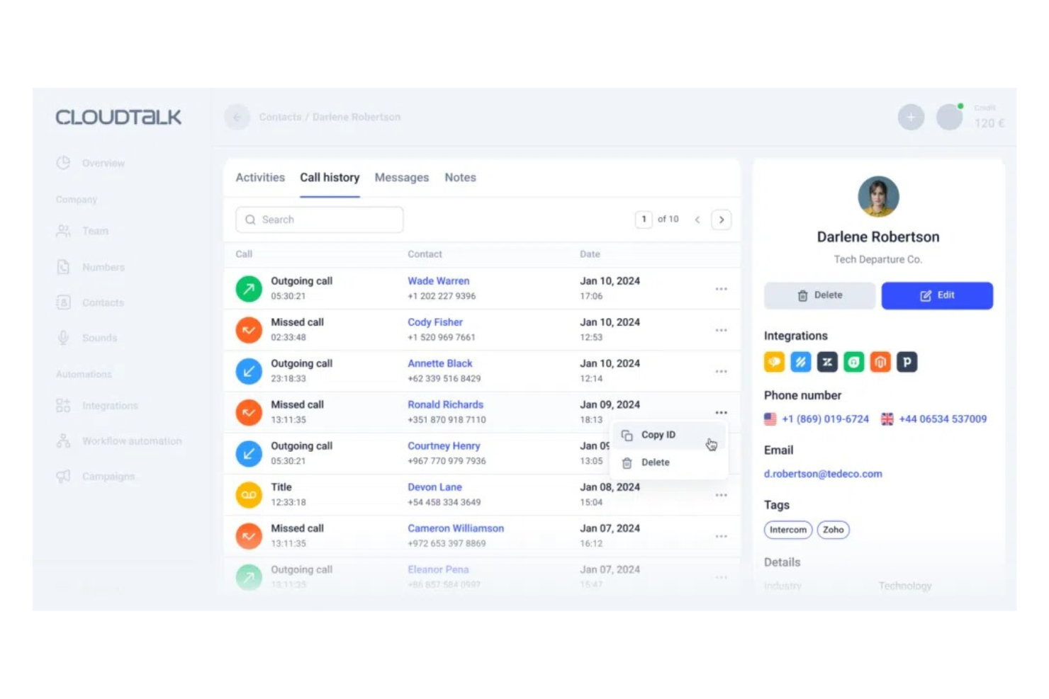 CloudTalk screenshot - Los 10 Mejores Software de Seguimiento de Llamadas Entrantes Analizados en 2026