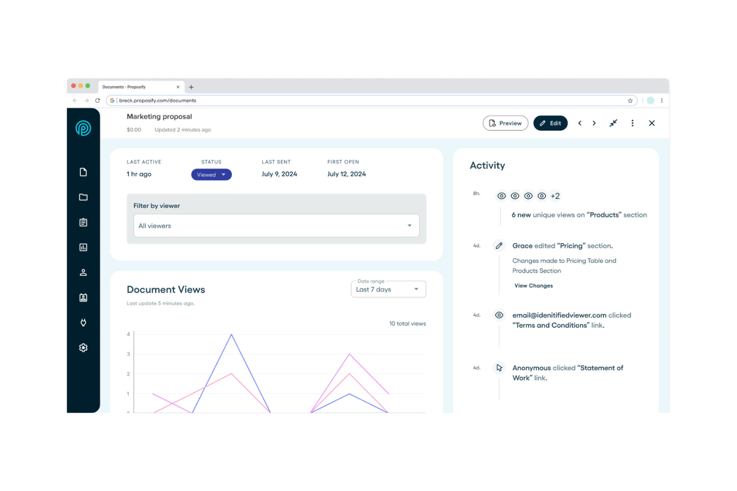 Proposify screenshot - Le 10 migliori soluzioni software di proposte AI recensite nel 2026