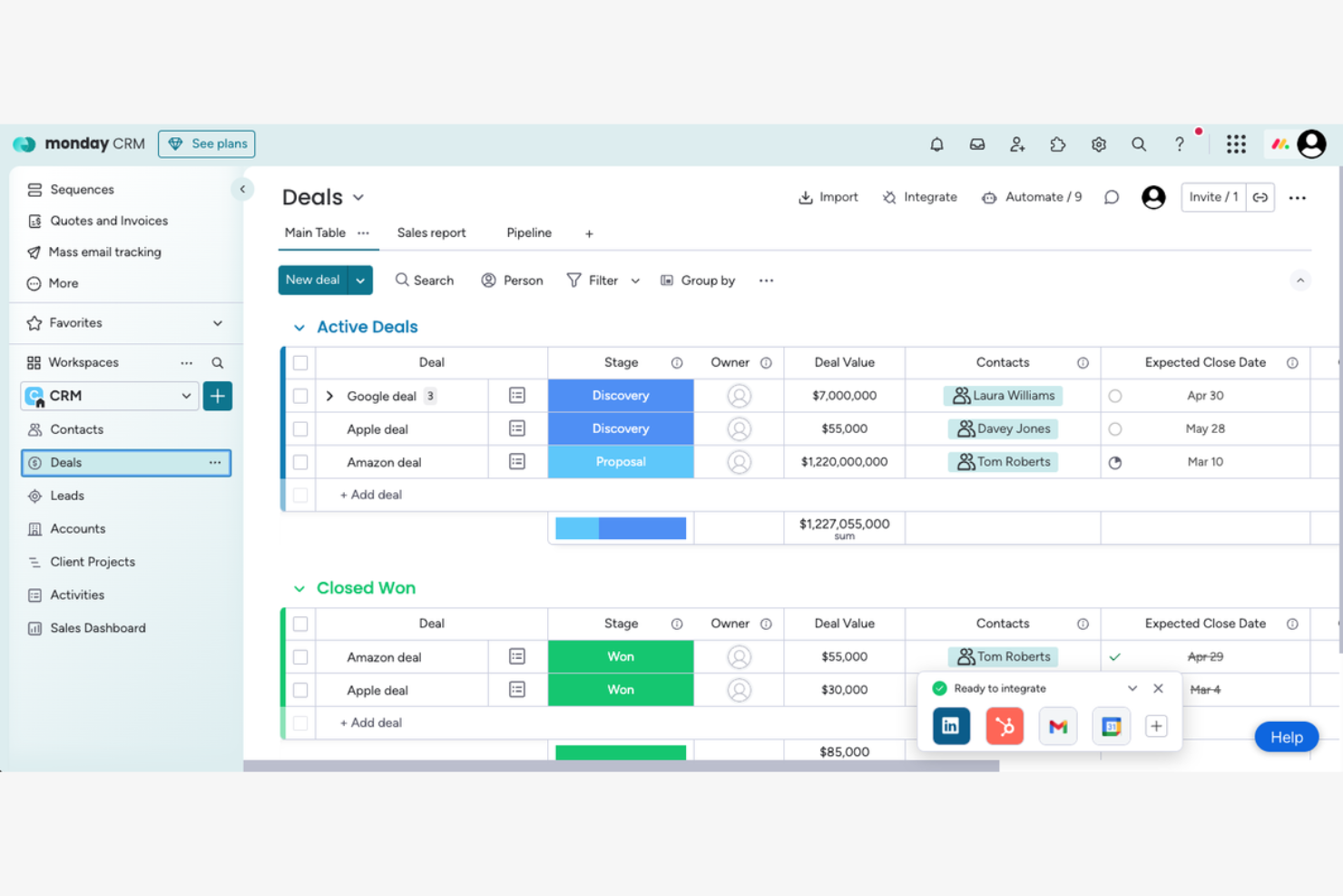 monday CRM screenshot - 10 Migliori Software di Previsione delle Vendite con Intelligenza Artificiale Recensiti nel 2026