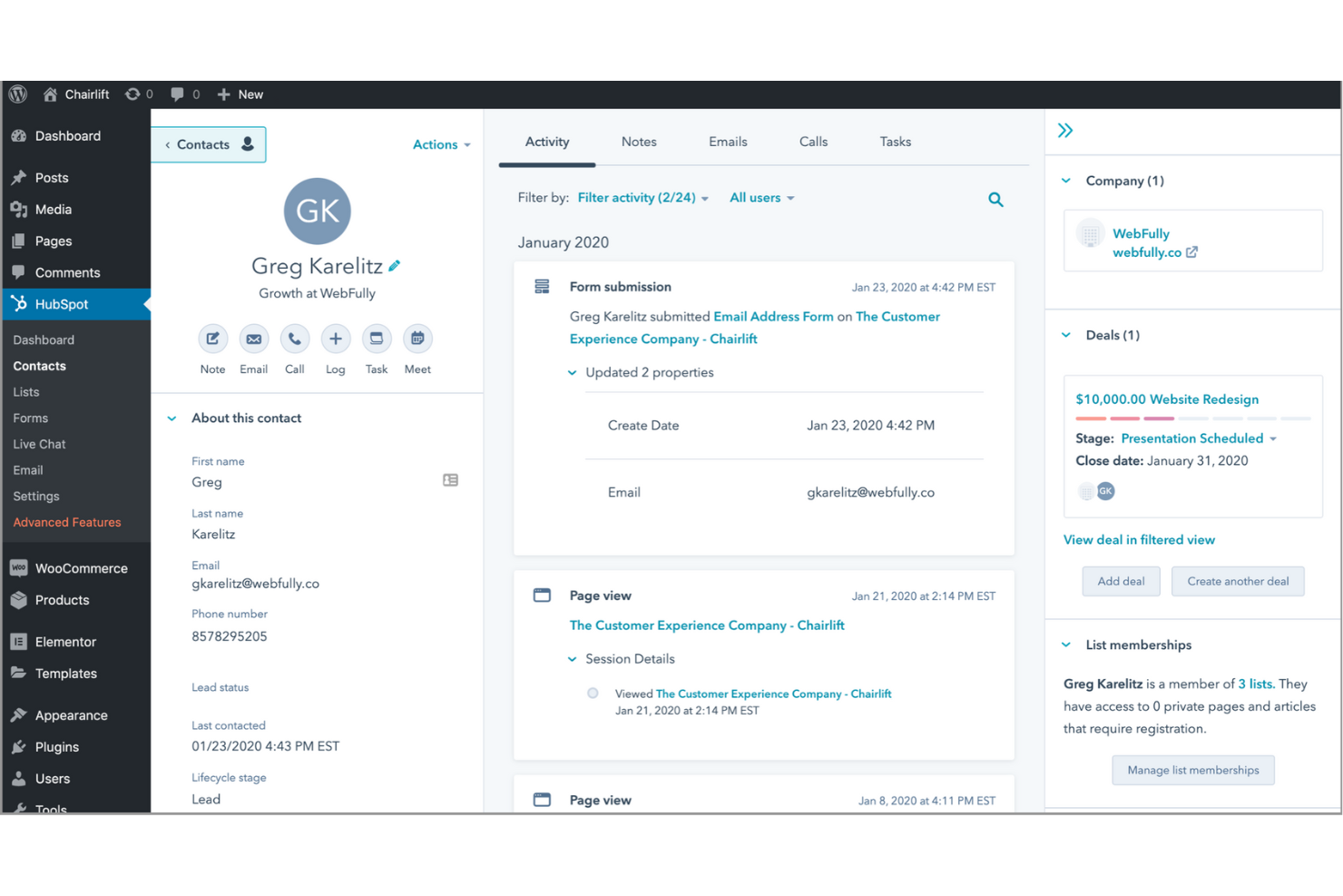 WordPress screenshot - Le 10 migliori integrazioni HubSpot per il 2026