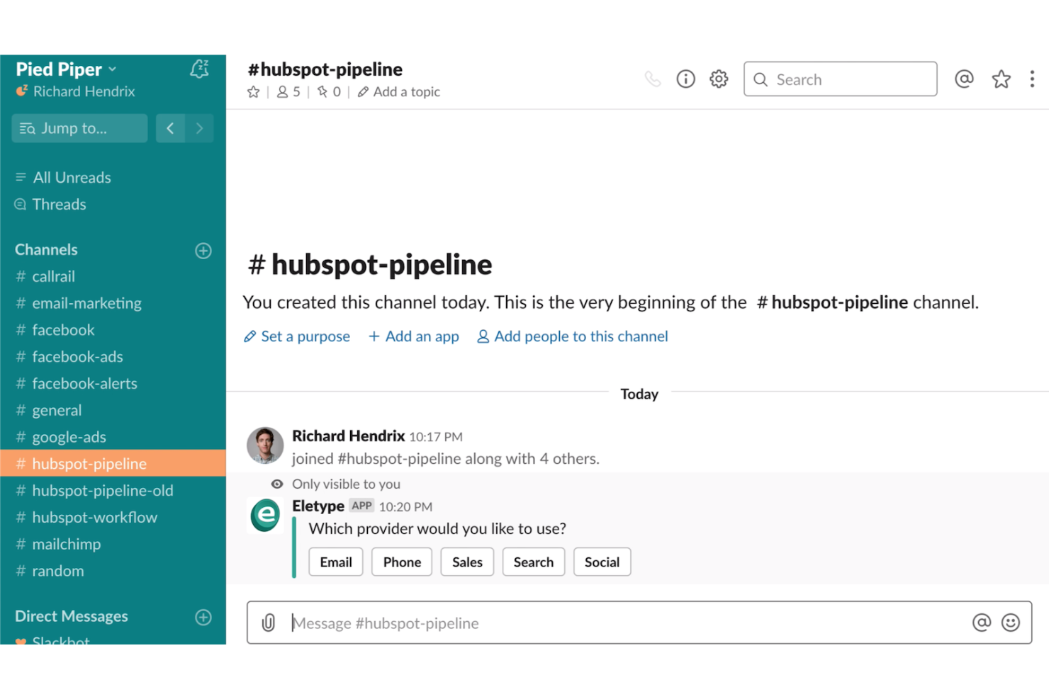 Slack screenshot - Le 10 migliori integrazioni HubSpot per il 2026