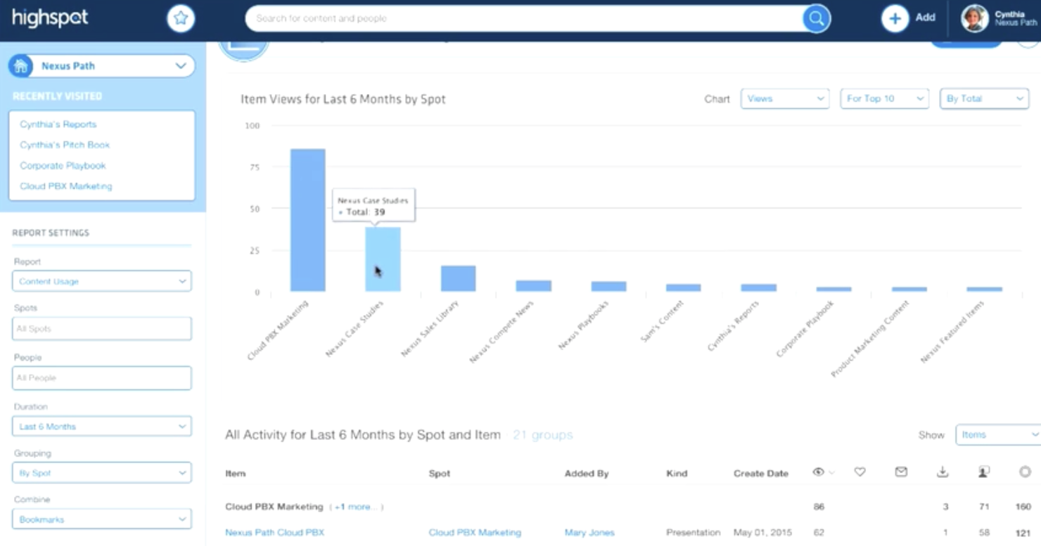 Highspot screenshot - Le 10 migliori soluzioni di gestione dei contenuti di vendita recensite nel 2026