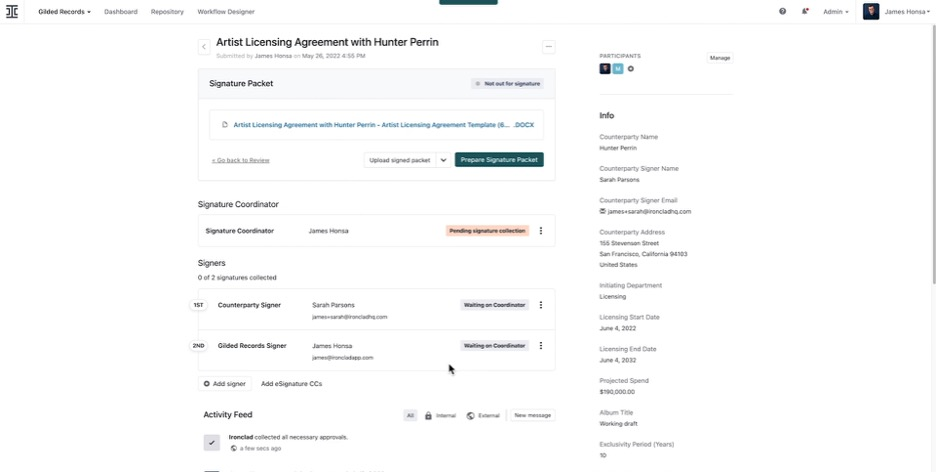 Ironclad screenshot - Le 10 migliori piattaforme di revisione contrattuale con IA recensite nel 2026
