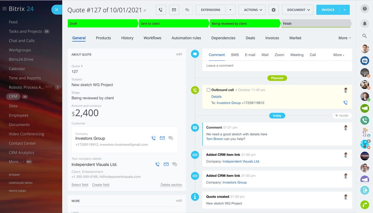 Bitrix24 screenshot - 23 Migliori Software di Preventivazione per Piccole Imprese nel 2026