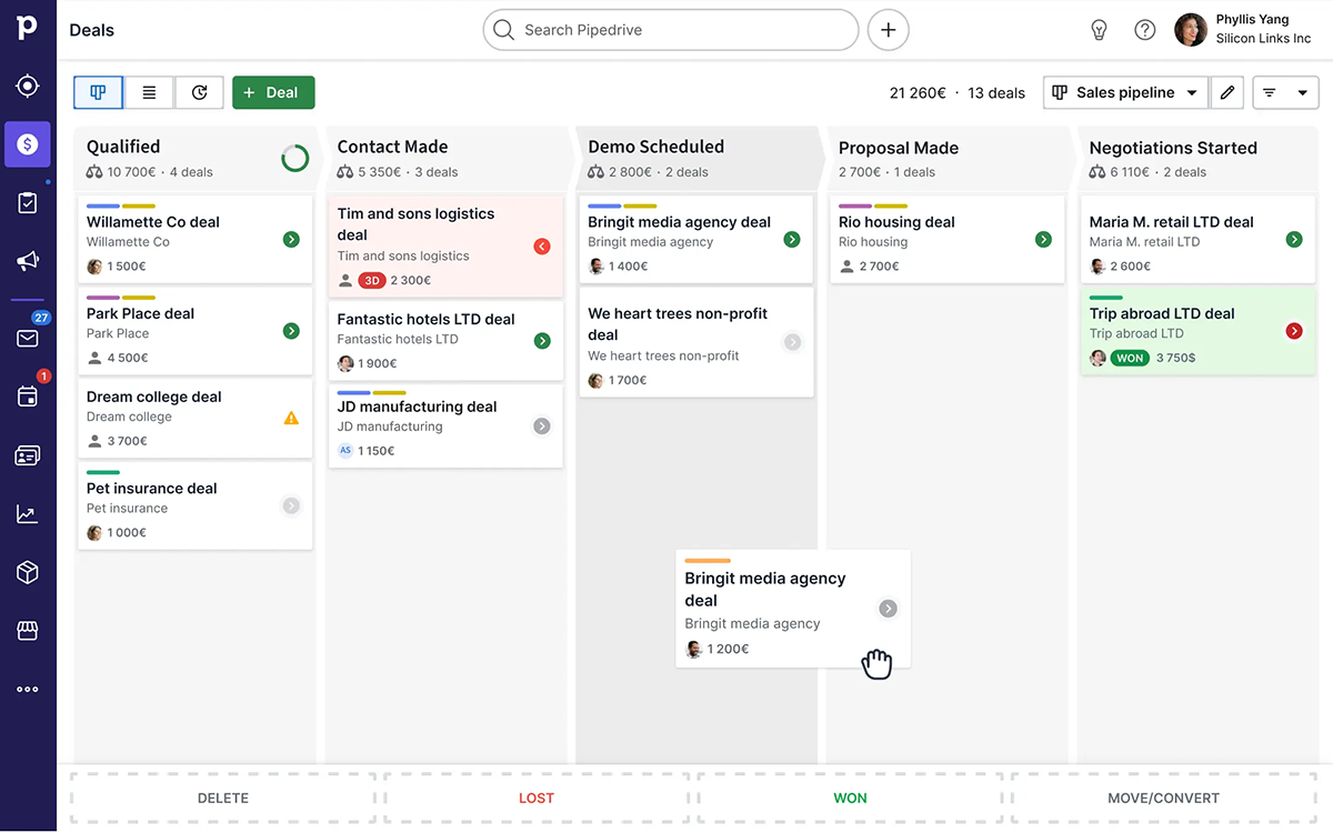 Pipedrive CRM screenshot - Los 10 Mejores Software de Ventas Empresariales Analizados en 2026