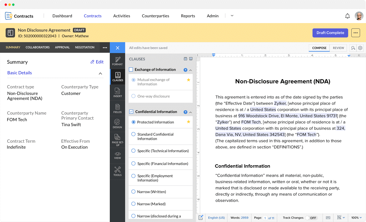 Zoho Contracts screenshot - Los 10 Mejores Herramientas de Gestión de Contratos para Pequeñas Empresas en 2026