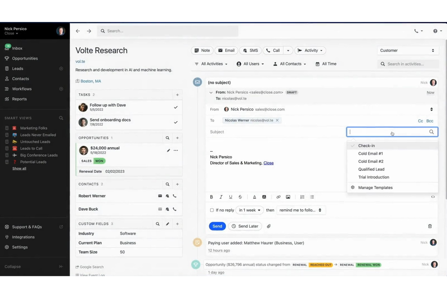 Close CRM screenshot - Los 10 Mejores Software de Gestión de Ventas para Pequeñas Empresas 2026