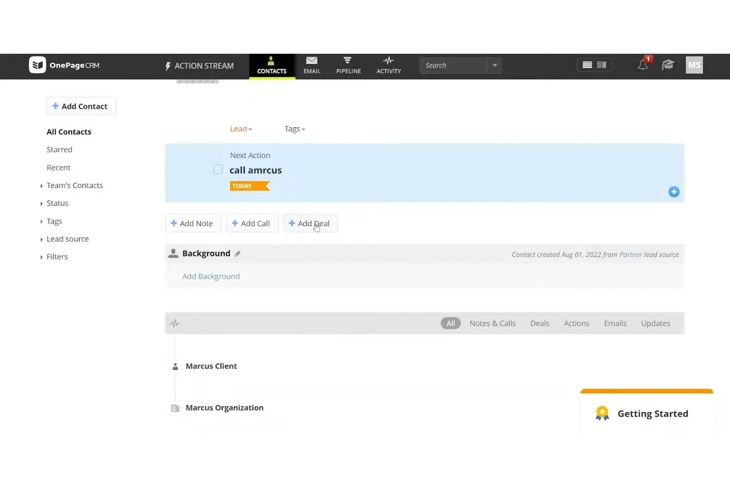 OnePageCRM screenshot - Los 10 Mejores Software de Gestión de Ventas para Pequeñas Empresas 2026