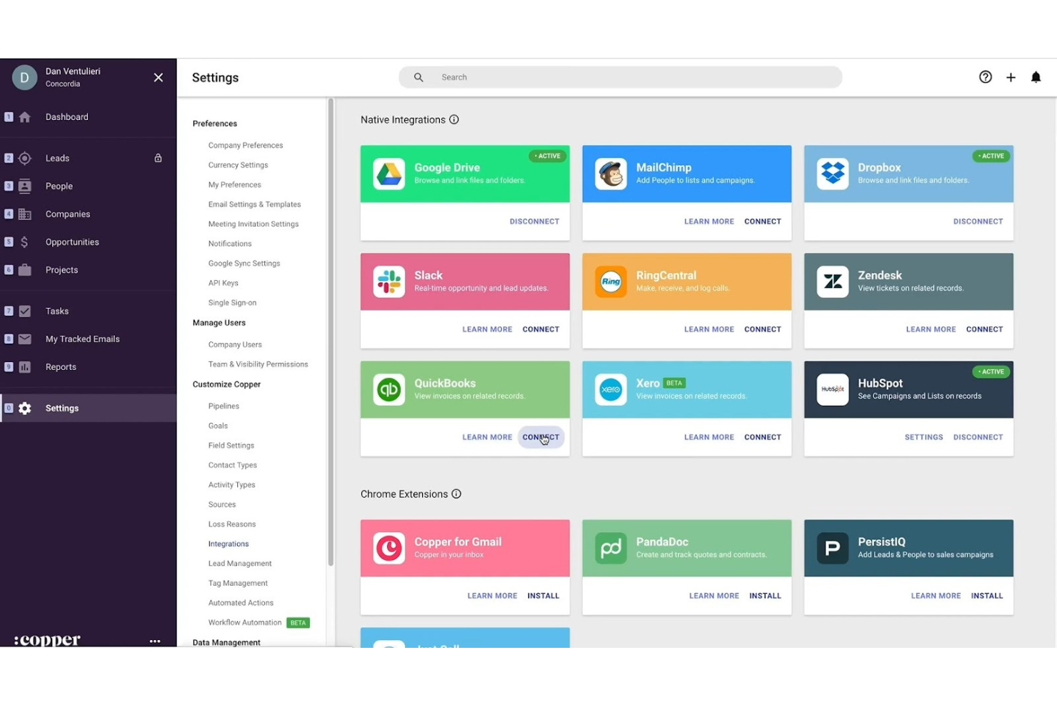 Copper CRM screenshot - 10 migliori software di gestione delle vendite per piccole imprese 2026