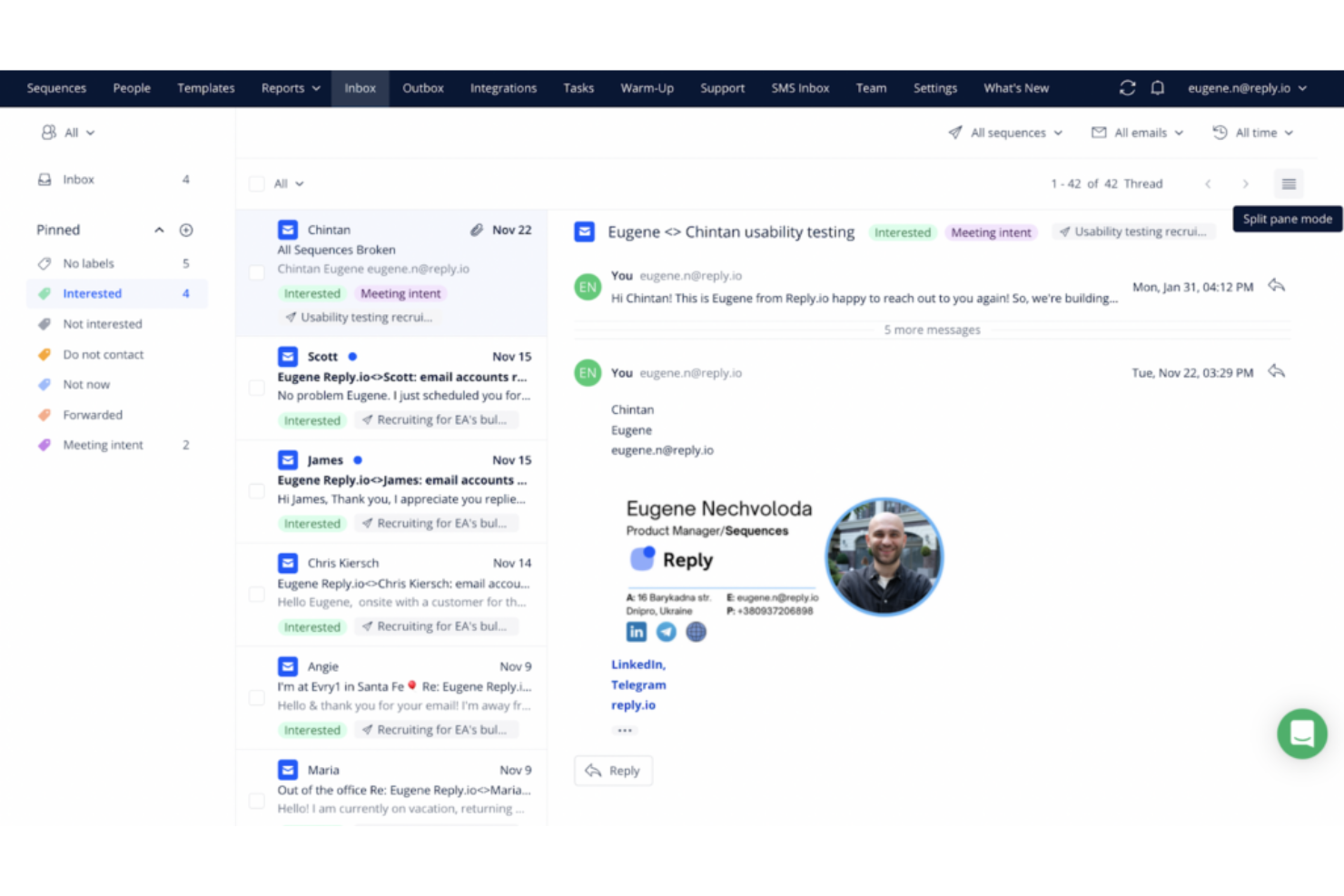 Reply screenshot - Le 10 Migliori Soluzioni Software per la Cadenza di Vendita Recensite per il 2026