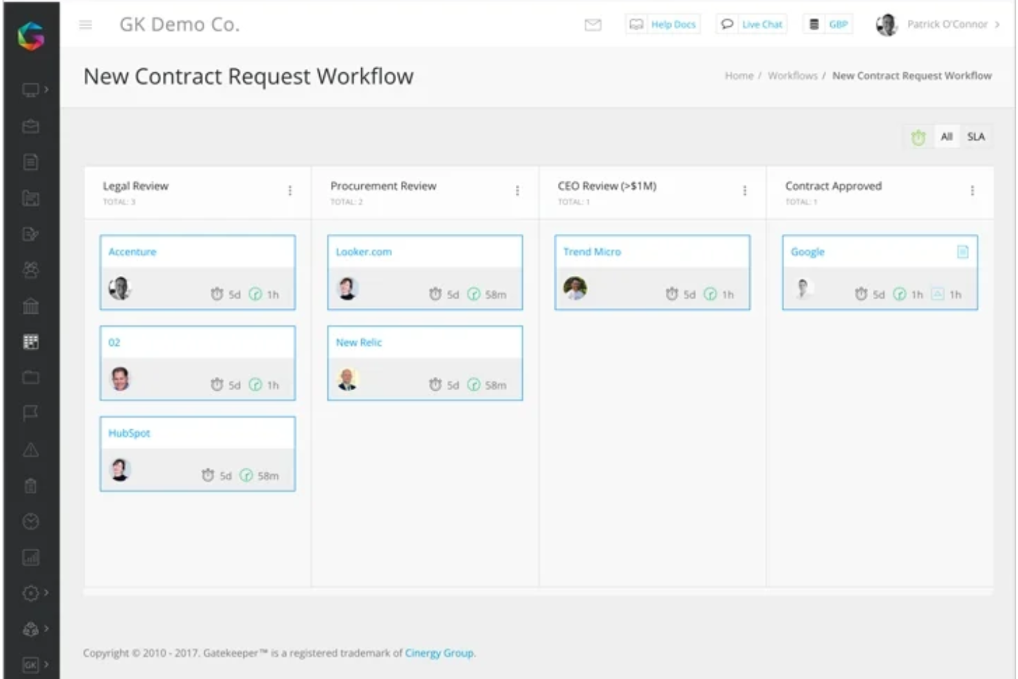 Gatekeeper screenshot - I 10 migliori software per la gestione del ciclo di vita dei contratti nel 2026